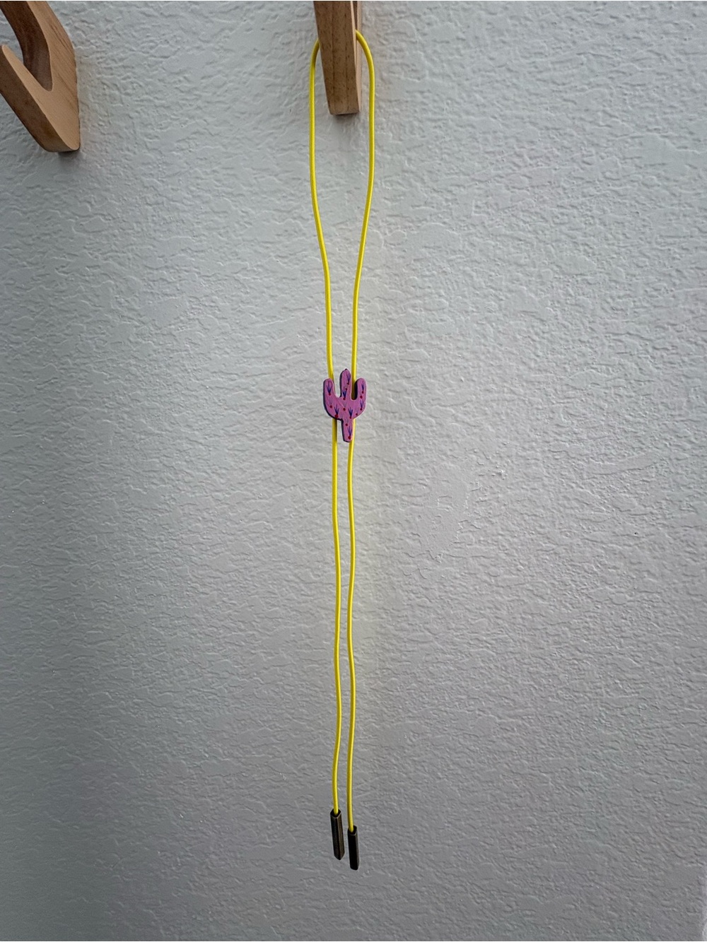 Neon Yellow Lariat Necklace with Pink Cactus Slide